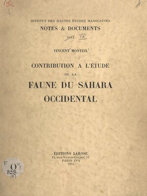cover image of Contribution à l'étude de la faune du Sahara occidental